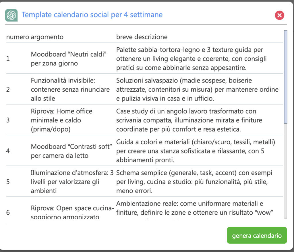 genera calendario editorlale con AO
