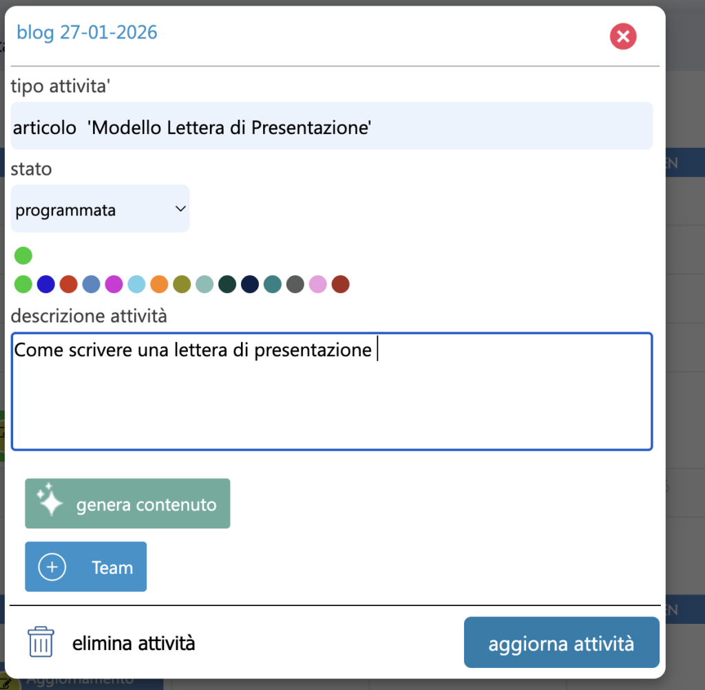 produrre contenuto per calendario editoriale con AI