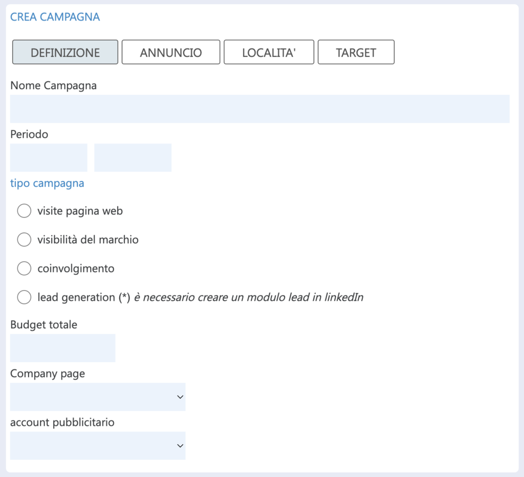 definizione campagna linkedin ads