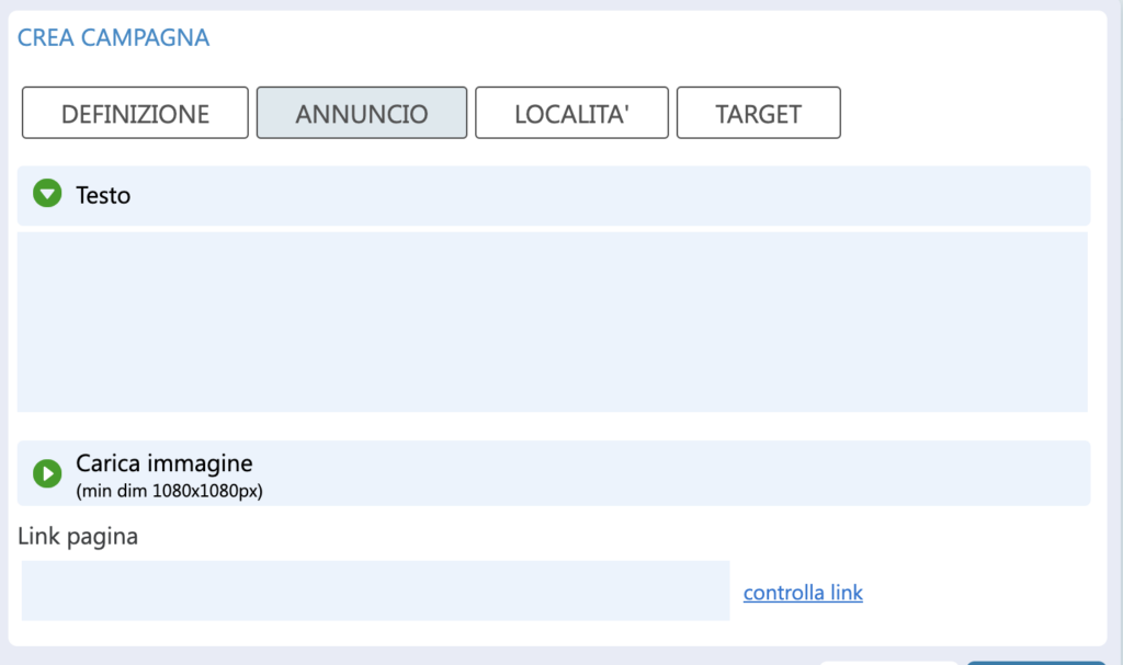 impostazione dell'annuncio per linkedin ads