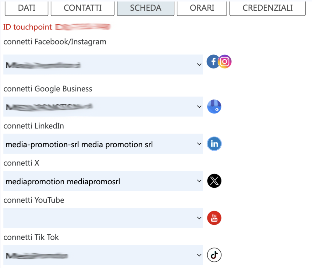 collega social network al progetto