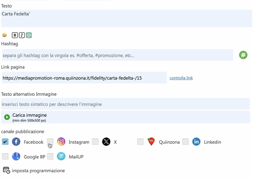 condividere la fidelity card sui social network