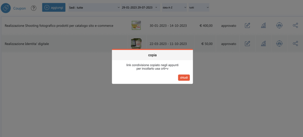 copia link condivisione coupon digitale