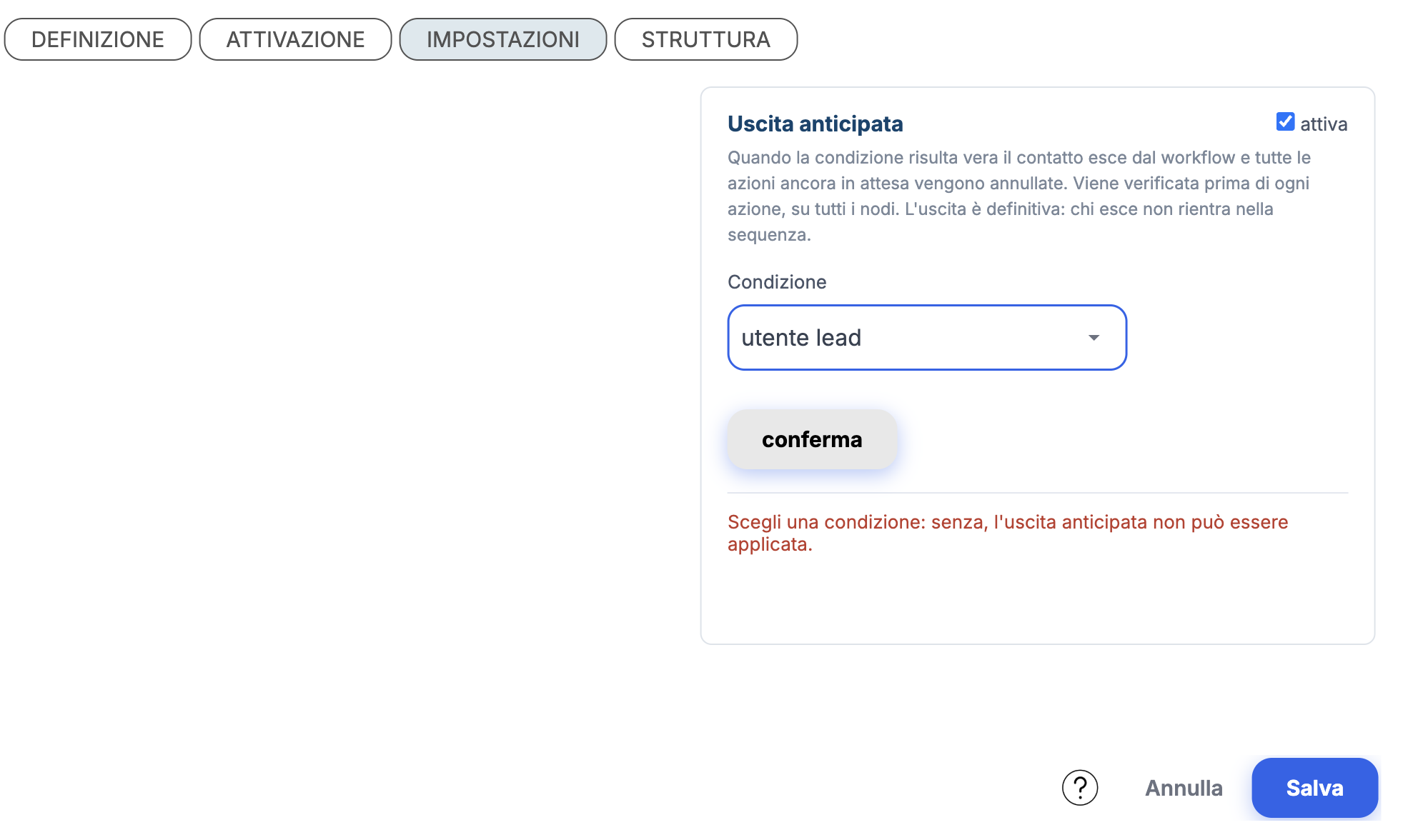 uscita anticipata workflow - ottimizzazione