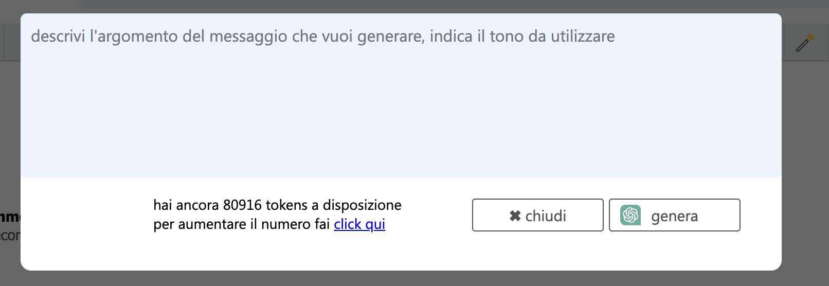 crea messaggio con supporto AI