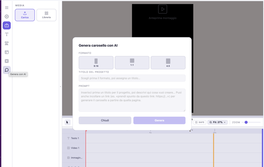 genera carosello da prompt senza chatbot